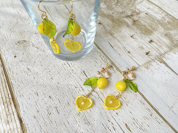 受注生産》レモンの爽やかイヤリング／ピアス♡フェイクスイーツ