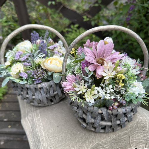 お値下げ）アーティフィシャルフラワーの花籠♡ アートフラワー