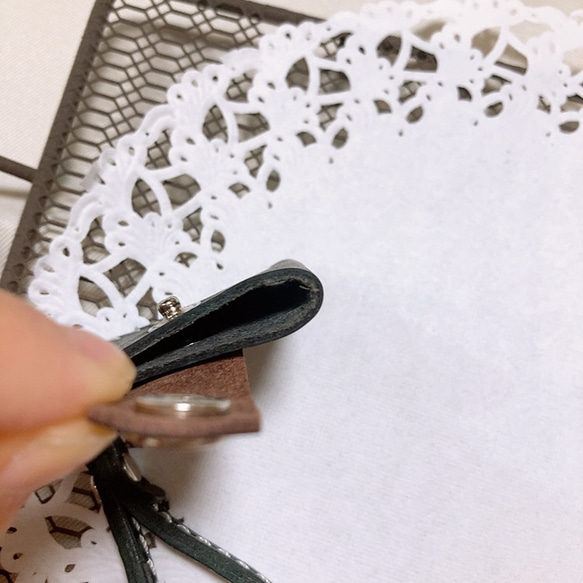 レザー　本格　コンパクトコインケース　黒×茶 2枚目の画像