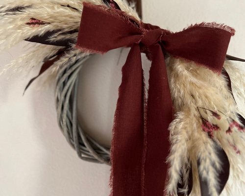 パンパスグラスリース 選べるリボン 秋〜冬 玄関リース リース atelier