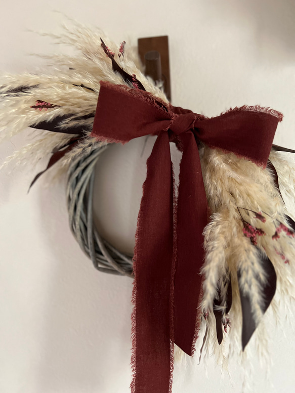 パンパスグラスリース 選べるリボン 秋〜冬 玄関リース リース atelier