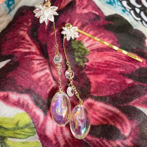 レジンヘアゴム シャボン玉お花パールキラキラピンク