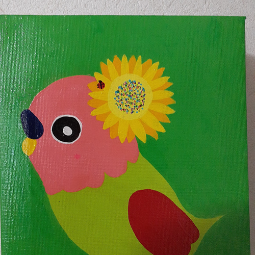 ハッピーあっぷるちゃん　油絵　画家　小楠アキコ作品　20×20cm　キャンバス ハッピーあっぷるちゃん 油絵 画家 小楠アキコ作品 20×20cm