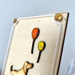『犬と風船』【真鍮金具×アクリル×木のアートパネル】ご自宅やプレゼントに☆ 6枚目の画像