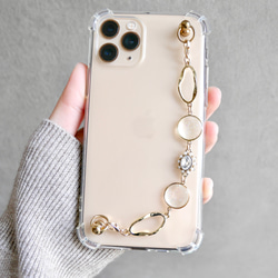 lキーリングハンガー　スマホケース　iPhoneケース　ストラップ　全機種　スマホチェーン　ゴールド　クリア 1枚目の画像