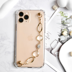 lキーリングハンガー　スマホケース　iPhoneケース　ストラップ　全機種　スマホチェーン　ゴールド　クリア 2枚目の画像
