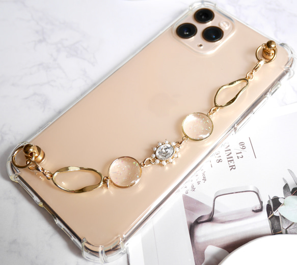 lキーリングハンガー　スマホケース　iPhoneケース　ストラップ　全機種　スマホチェーン　ゴールド　クリア 3枚目の画像