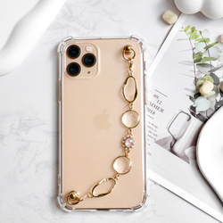 キーリングハンガー　スマホケース　iPhoneケース　ストラップ　全機種　スマホチェーン　ゴールド　ピンク 2枚目の画像