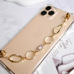 キーリングハンガー　スマホケース　iPhoneケース　ストラップ　全機種　スマホチェーン　ゴールド　ピンク 4枚目の画像