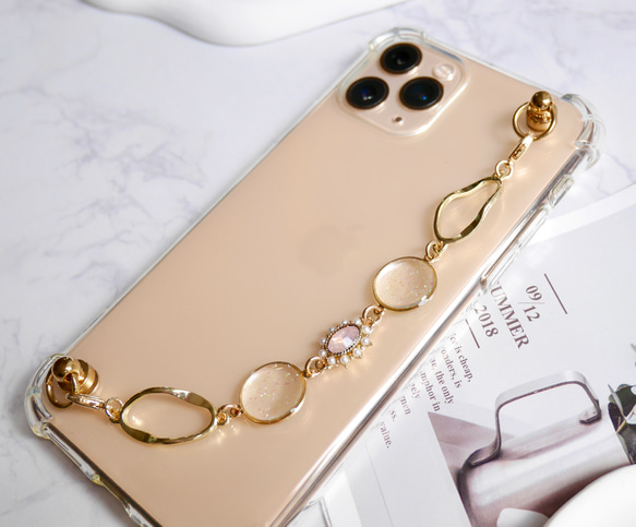 キーリングハンガー　スマホケース　iPhoneケース　ストラップ　全機種　スマホチェーン　ゴールド　ピンク 4枚目の画像