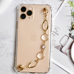 キーリングハンガー　スマホケース　iPhoneケース　ストラップ　全機種　スマホチェーン　ゴールド　ピンク 3枚目の画像
