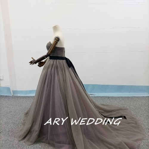 高品質！コーヒーの色 カラードレス+取り外しオフショルダー  