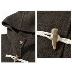 ウールコート　ツイード生地コート　学院風フード付きコート　牛角ボタン　ショートコート　グレー　フリーサイズ#334 13枚目の画像