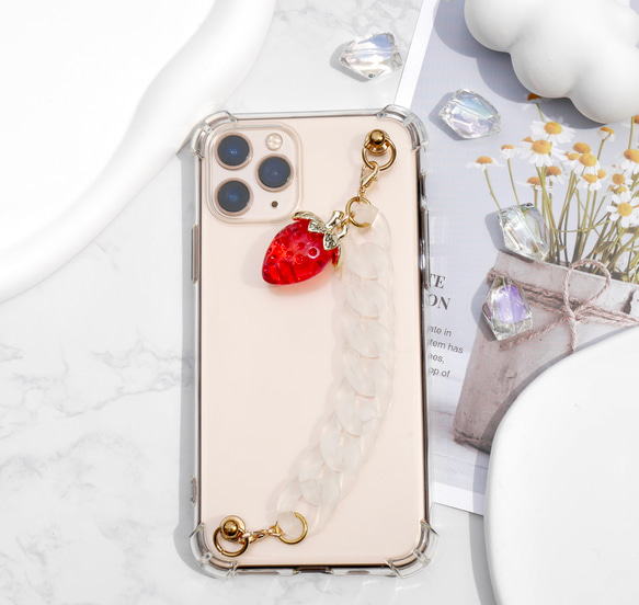 いちごミルク　キーリングハンガー　スマホケース　iPhoneケース　ストラップ　全機種　スマホチェーン 4枚目の画像