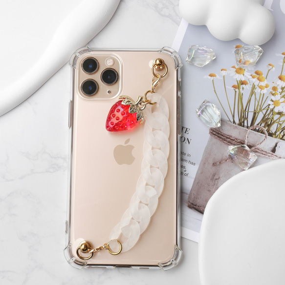 いちごミルク　キーリングハンガー　スマホケース　iPhoneケース　ストラップ　全機種　スマホチェーン 1枚目の画像