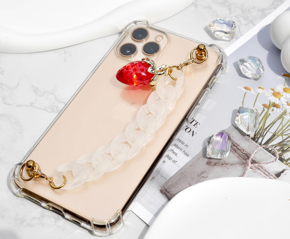 いちごミルク　キーリングハンガー　スマホケース　iPhoneケース　ストラップ　全機種　スマホチェーン 2枚目の画像