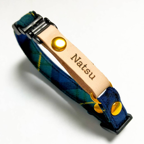 100%コットン 首輪 チョーカー リード 迷子札 迷子札付き 本革×コットン首輪 猫の首輪 犬 首輪 チョーカー リード