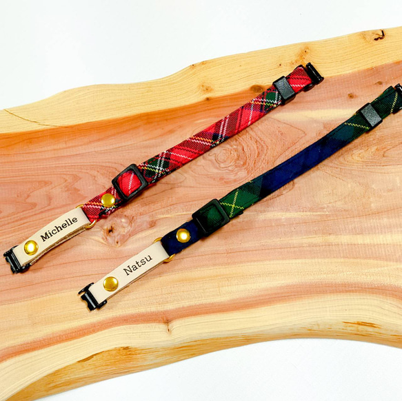 迷子札付き 本革×コットン首輪 猫の首輪 犬 首輪 チョーカー リード