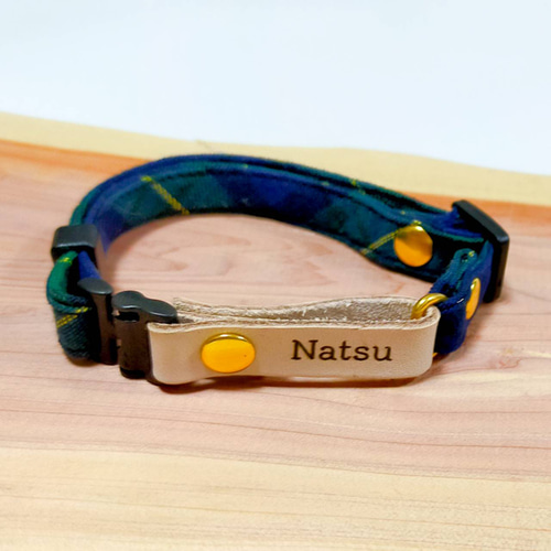 迷子札付き 本革×コットン首輪 猫の首輪 犬 首輪 チョーカー リード