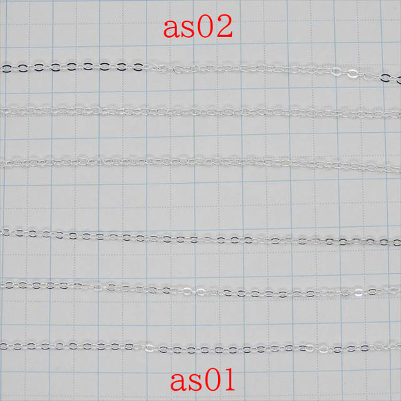 チェーン 1m あずき★as01/ホワイトシルバー★幅約1.6mm 小判チェーン アクセサリーパーツ 2枚目の画像