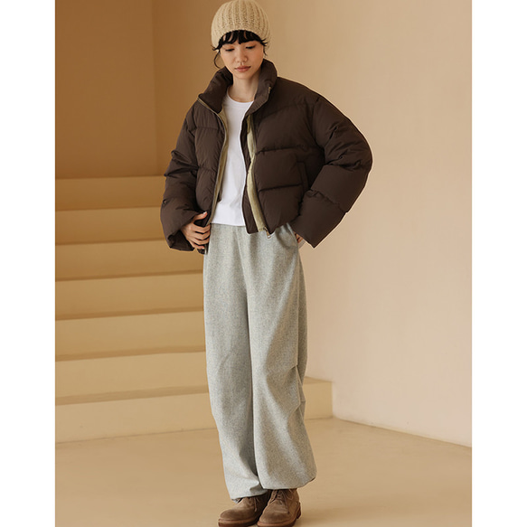 ダウンジャケット　ショートダウンジャケット　ブラウン　S-M #335 5cm　バスト