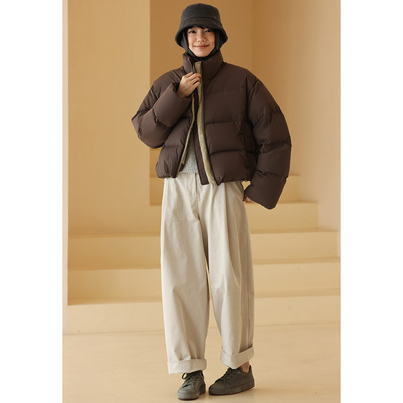 ダウンジャケット　ショートダウンジャケット　ブラウン　S-M #335 5cm　バスト