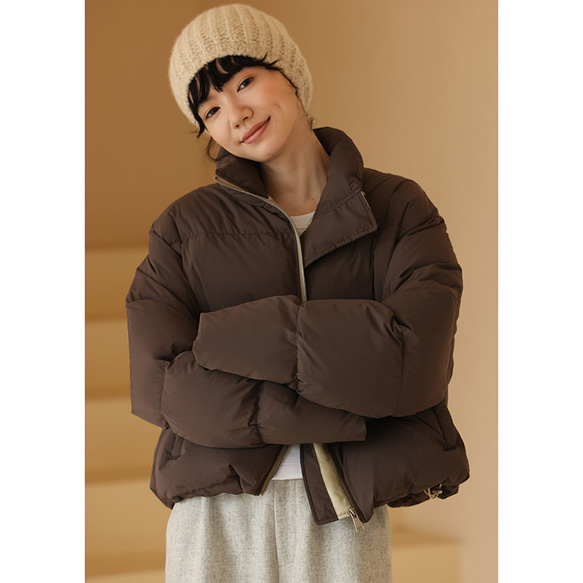 ダウンジャケット　ショートダウンジャケット　ブラウン　S-M #335 5cm　バスト