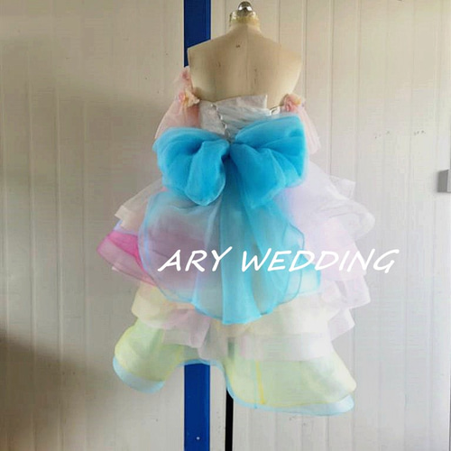 高品質！レインボーカラードレス 虹色 オフショル フィッシュテール  