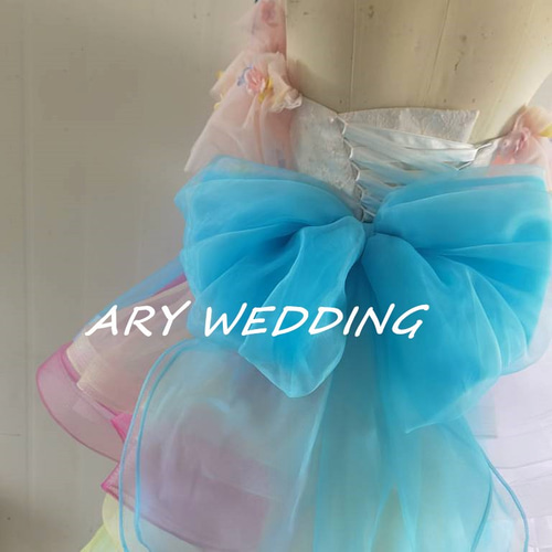 高品質！レインボーカラードレス 虹色 オフショル フィッシュテール  