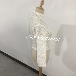 婚紗波萊羅高領 3D 3D 蕾絲刺繡新娘/伴娘/婚禮/招待會 第4張的照片