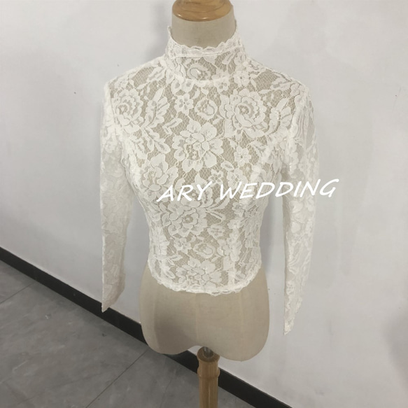 婚紗波萊羅高領 3D 3D 蕾絲刺繡新娘/伴娘/婚禮/招待會 第1張的照片