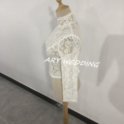 婚紗波萊羅高領 3D 3D 蕾絲刺繡新娘/伴娘/婚禮/招待會 第3張的照片