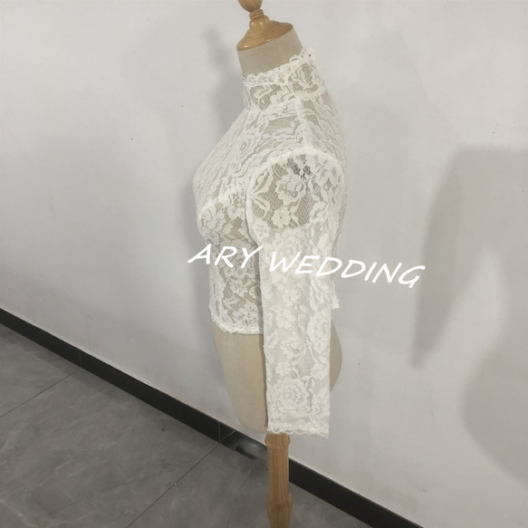 婚紗波萊羅高領 3D 3D 蕾絲刺繡新娘/伴娘/婚禮/招待會 第3張的照片