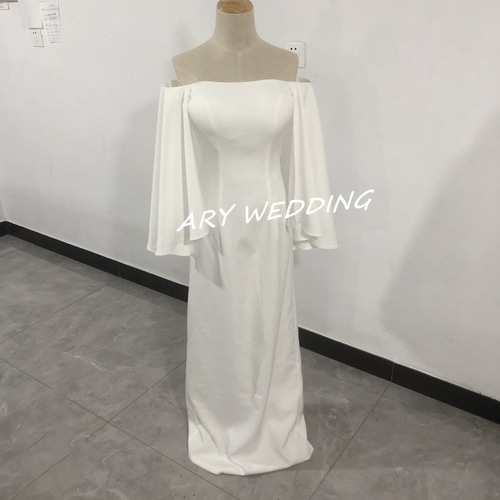 フランス風 エレガント オフショル パーティードレス スリット 細見え  