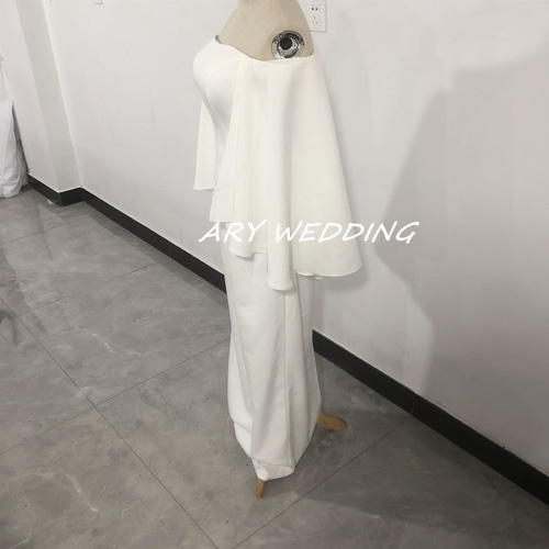 フランス風 エレガント オフショル パーティードレス スリット 細見え  