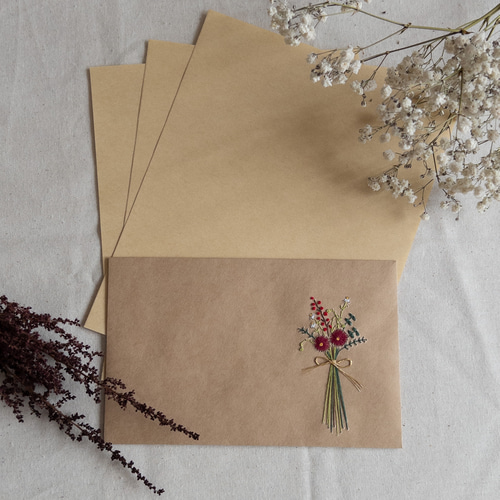花束のレターセット／刺繍 レターセット 紙刺繍作家 wakako 通販