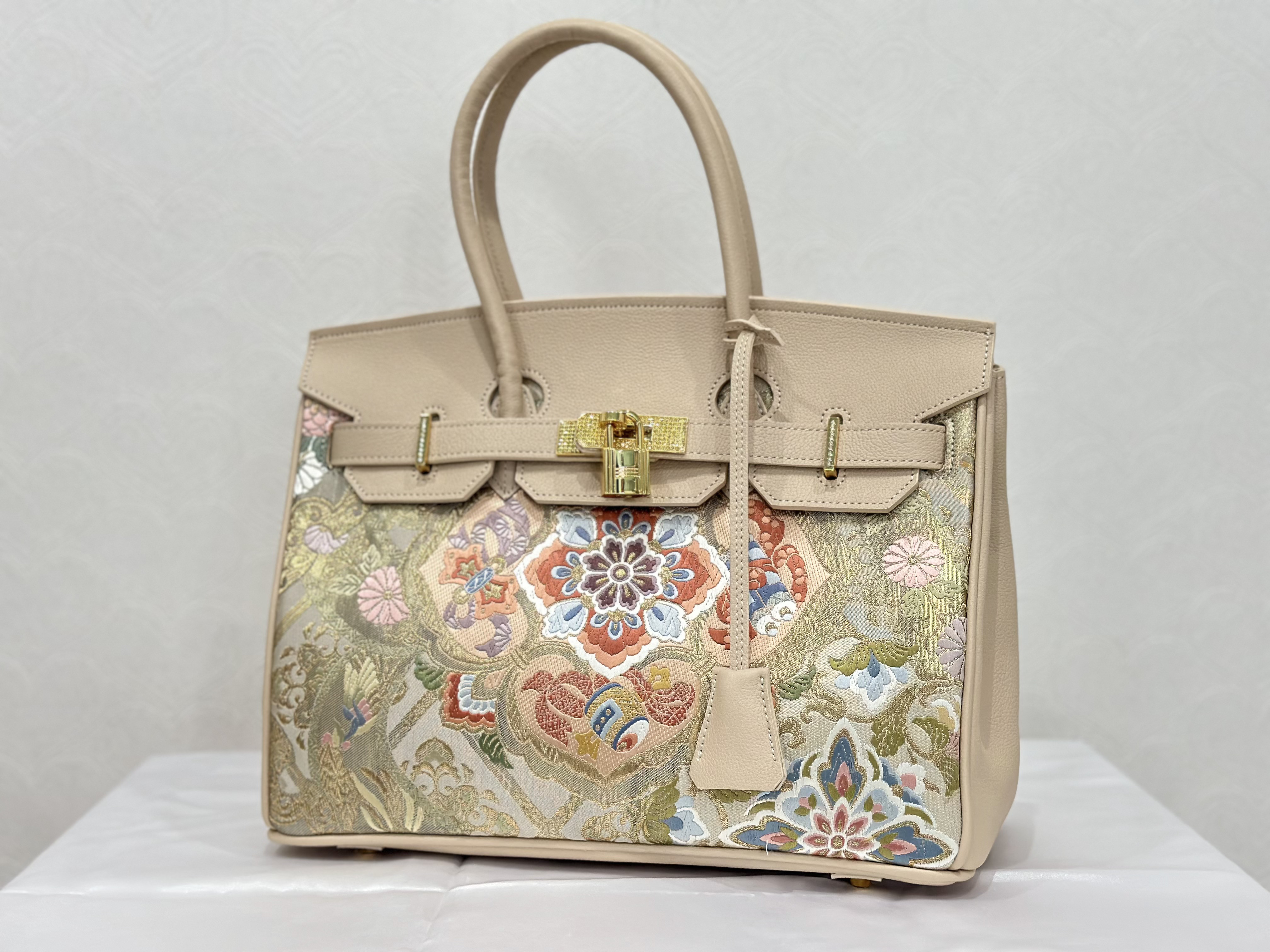 【着物帯バック】帯 着物帯 A4 本革 リユース バック クリーム 60,500円