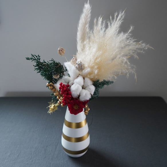 クリスマス2023】ドライフラワー・フラワーベースセット ミニスワッグ