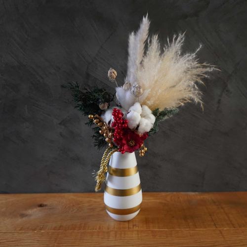 クリスマス2023】ドライフラワー・フラワーベースセット ミニスワッグ