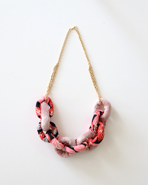 Fabric Chain Necklace Velour mix 001 1枚目の画像