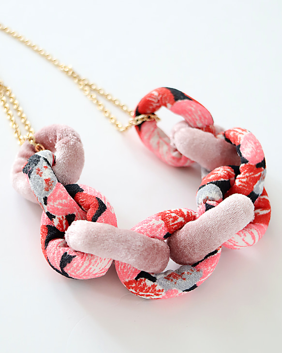 Fabric Chain Necklace Velour mix 001 3枚目の画像