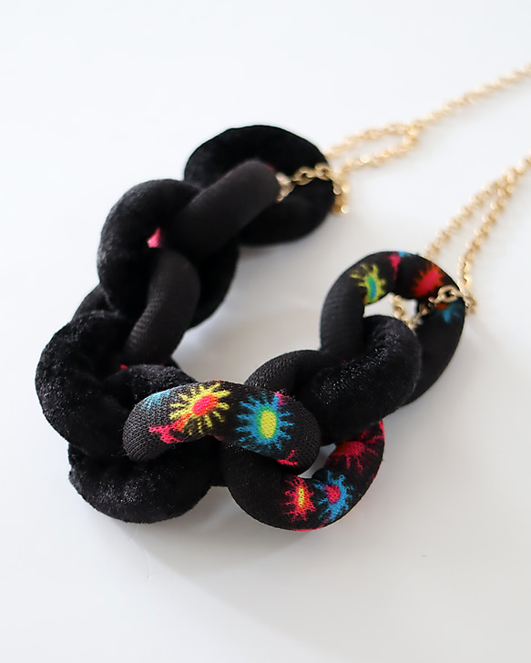 Fabric Chain Necklace Velour mix 002 3枚目の画像