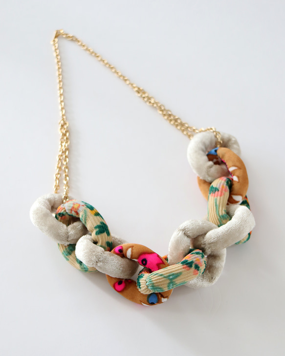 Fabric Chain Necklace Velour mix 003 2枚目の画像