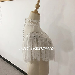 ケープ マント　ウエディングドレス ハイネック 可憐な花刺繍のトップス ボレロ 羽織り 結婚式/花嫁 3枚目の画像
