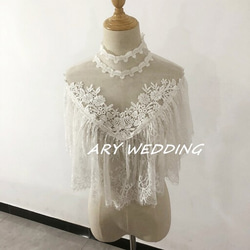 ケープ マント　ウエディングドレス ハイネック 可憐な花刺繍のトップス ボレロ 羽織り 結婚式/花嫁 1枚目の画像