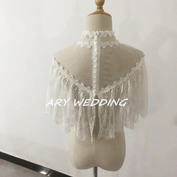 ケープ マント　ウエディングドレス ハイネック 可憐な花刺繍のトップス ボレロ 羽織り 結婚式/花嫁 4枚目の画像
