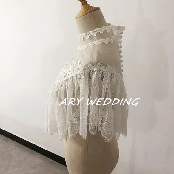 ケープ マント　ウエディングドレス ハイネック 可憐な花刺繍のトップス ボレロ 羽織り 結婚式/花嫁 2枚目の画像