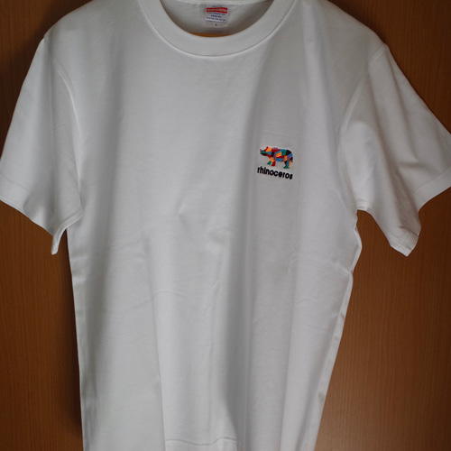 rhinoceros サイ モザイク調 ワンポイント刺繍Tシャツ 6.2oz 半袖 長袖