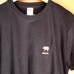 rhinoceros サイ　モザイク調　ワンポイント刺繍Tシャツ　6.2oz 半袖　長袖　黒 2枚目の画像