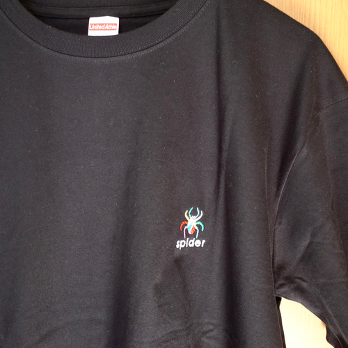 spider 蜘蛛 モザイク調 ワンポイント刺繍Tシャツ 6.2oz 半袖
